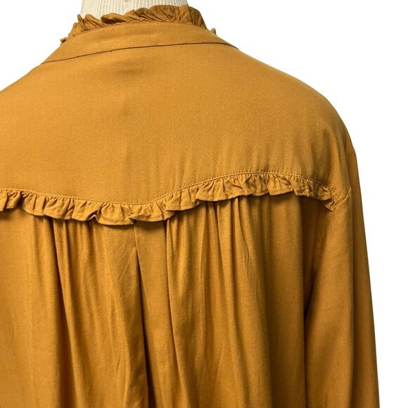 LARGE Sundance Gold Long Sleeve VNeck Ruffled Shirt Blouse - Picture 6 of 12